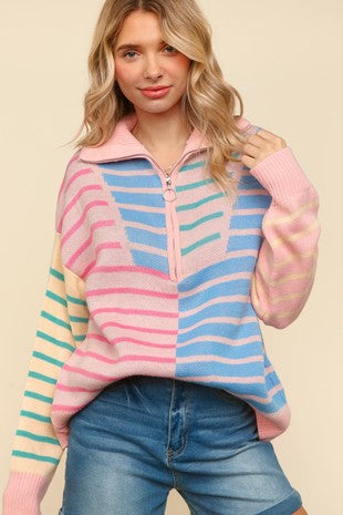 half zip up sweater|striped