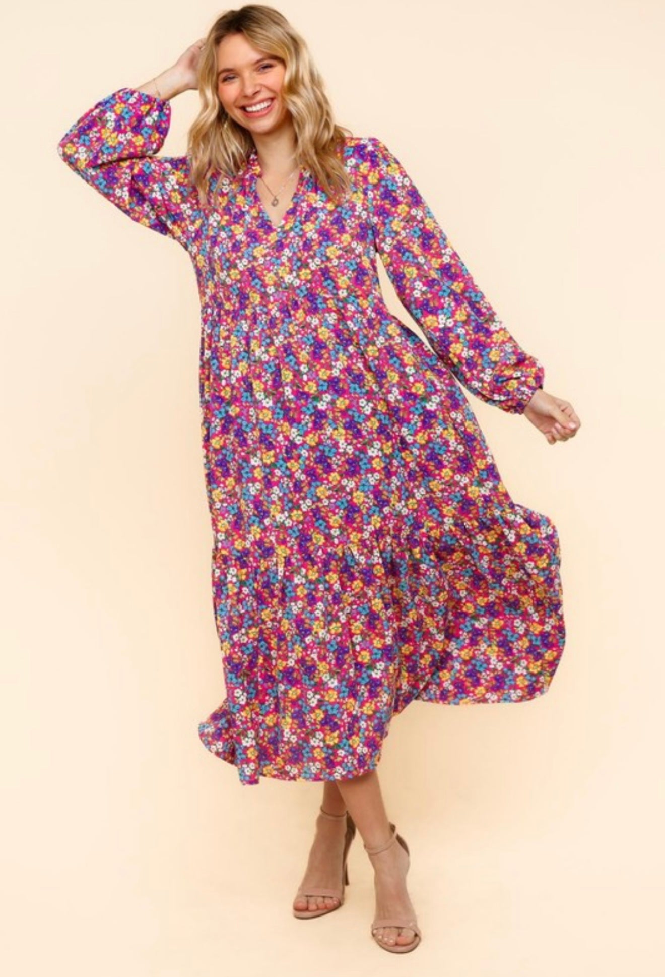 floral maxi dress|fuchsia