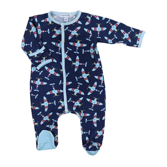 up, up and away footie sleeper|navy plane
