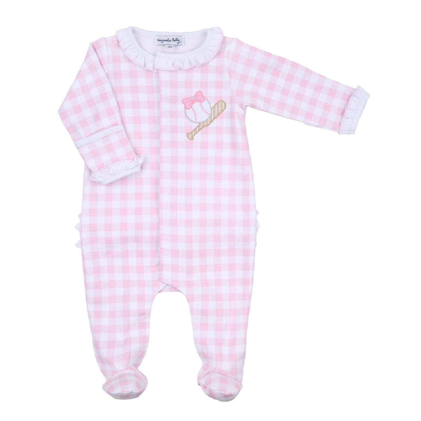 batter up ruffle footie sleeper|pink