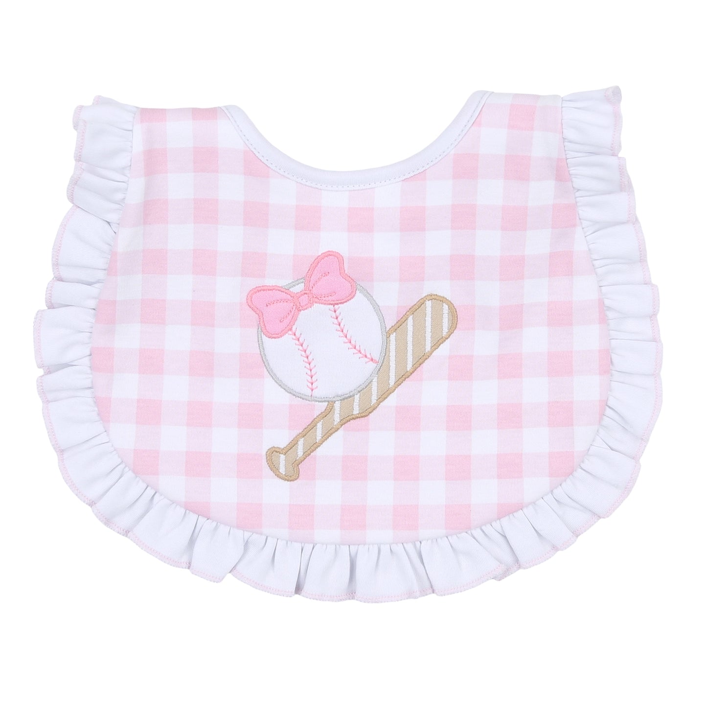 batter up ruffle bib|pink