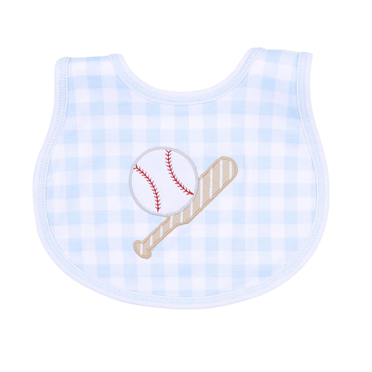 batter up bib|blue