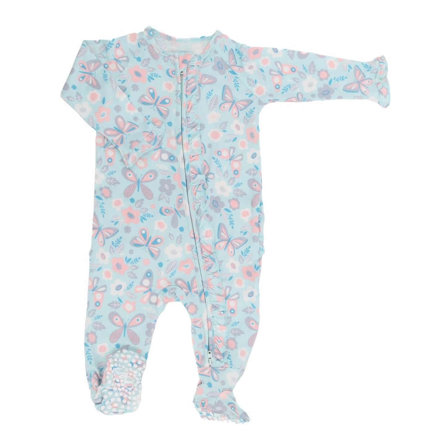 butterfly ruffle footie sleeper|aqua