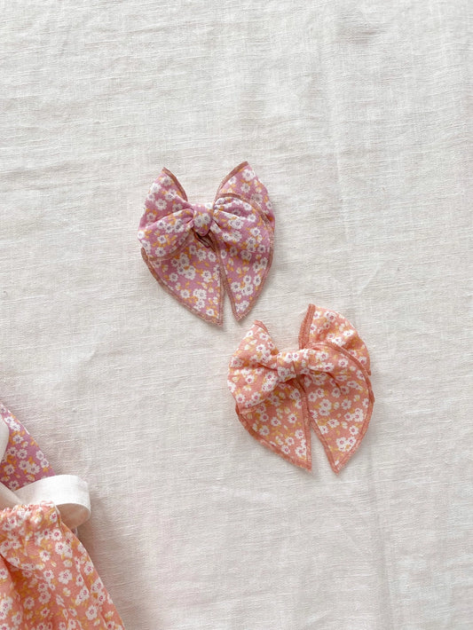 bow hair clip|floral linen