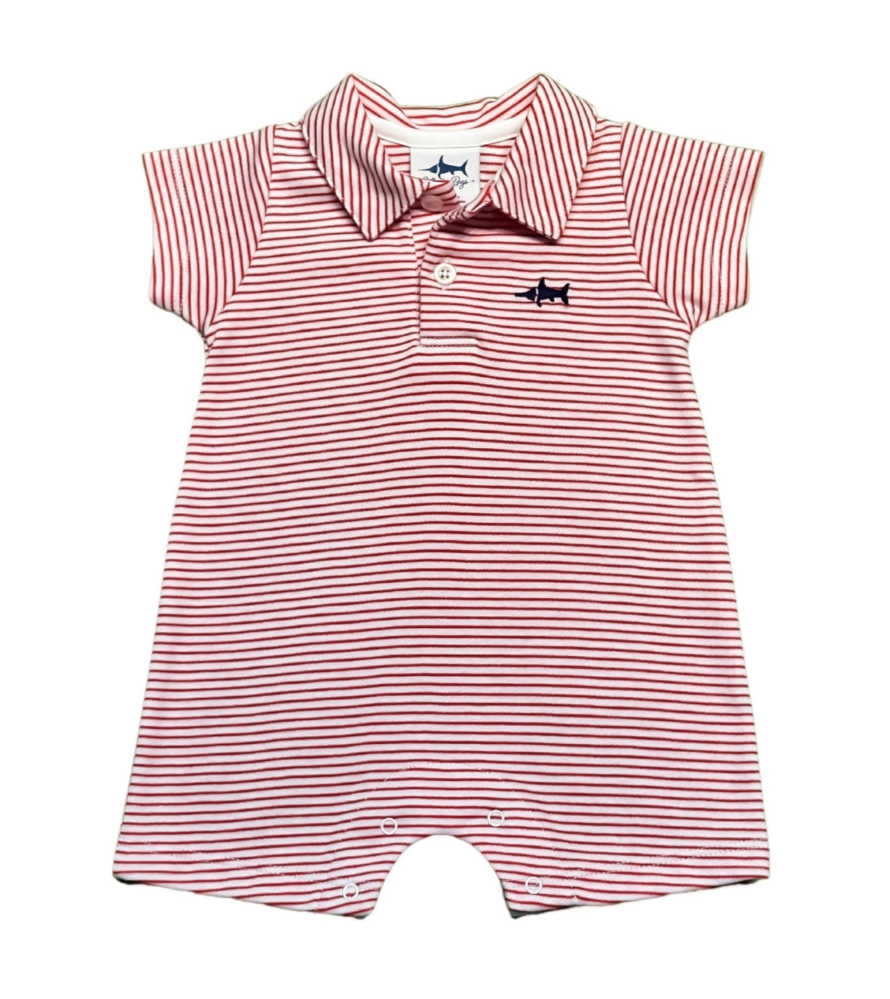 polo romper|red striped