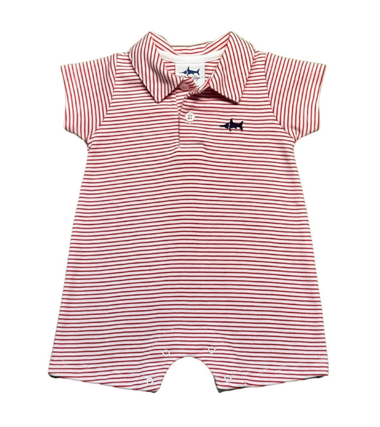 polo romper|red striped