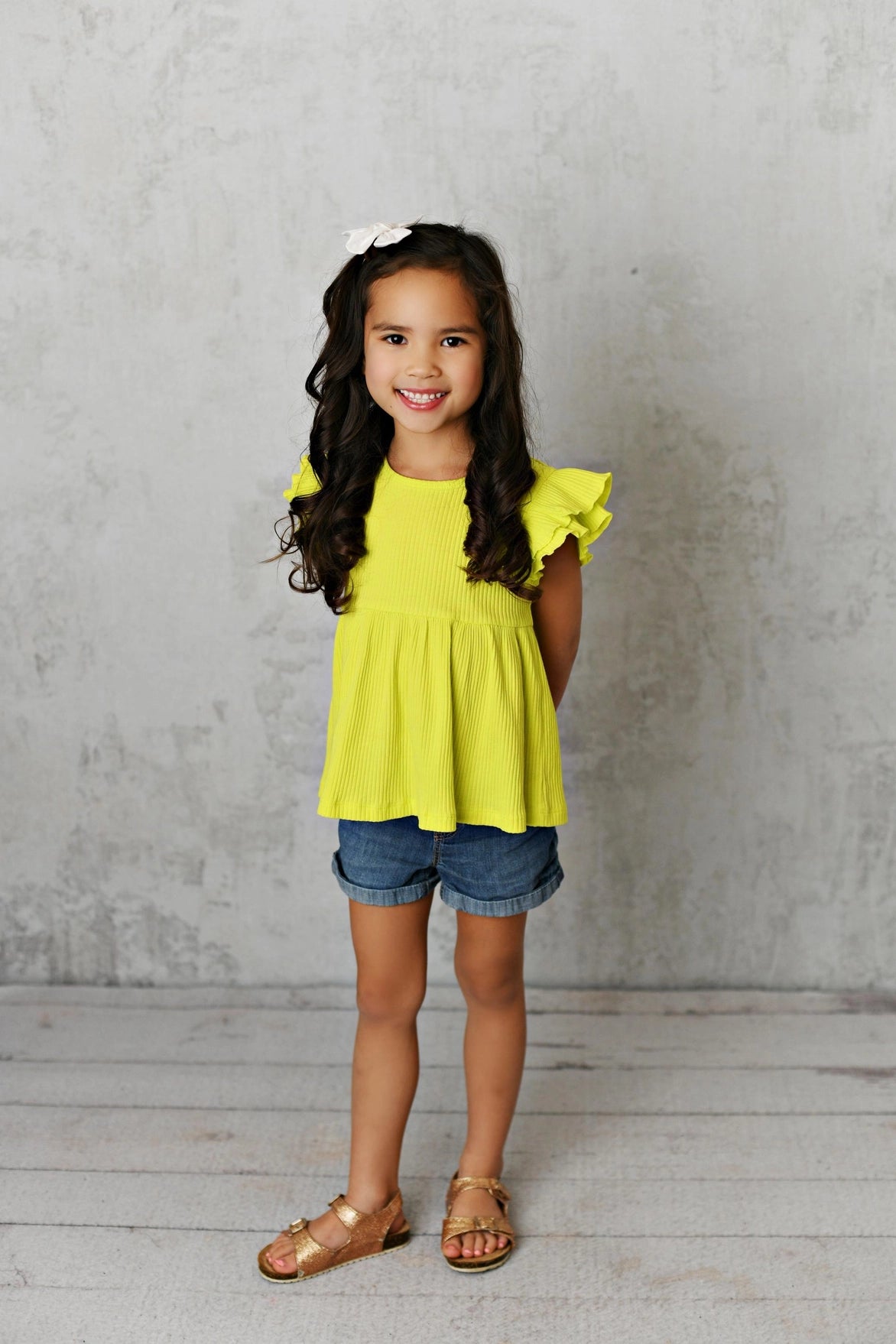 flutter sleeve shirt|bright yellow