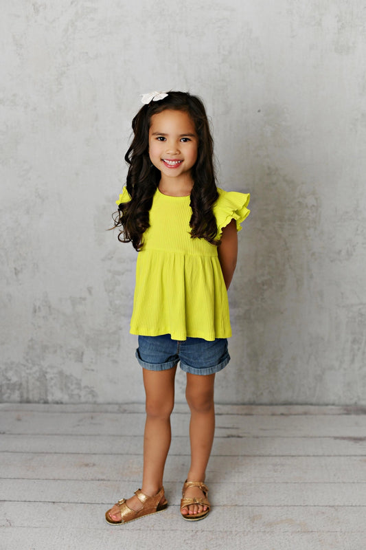flutter sleeve shirt|bright yellow