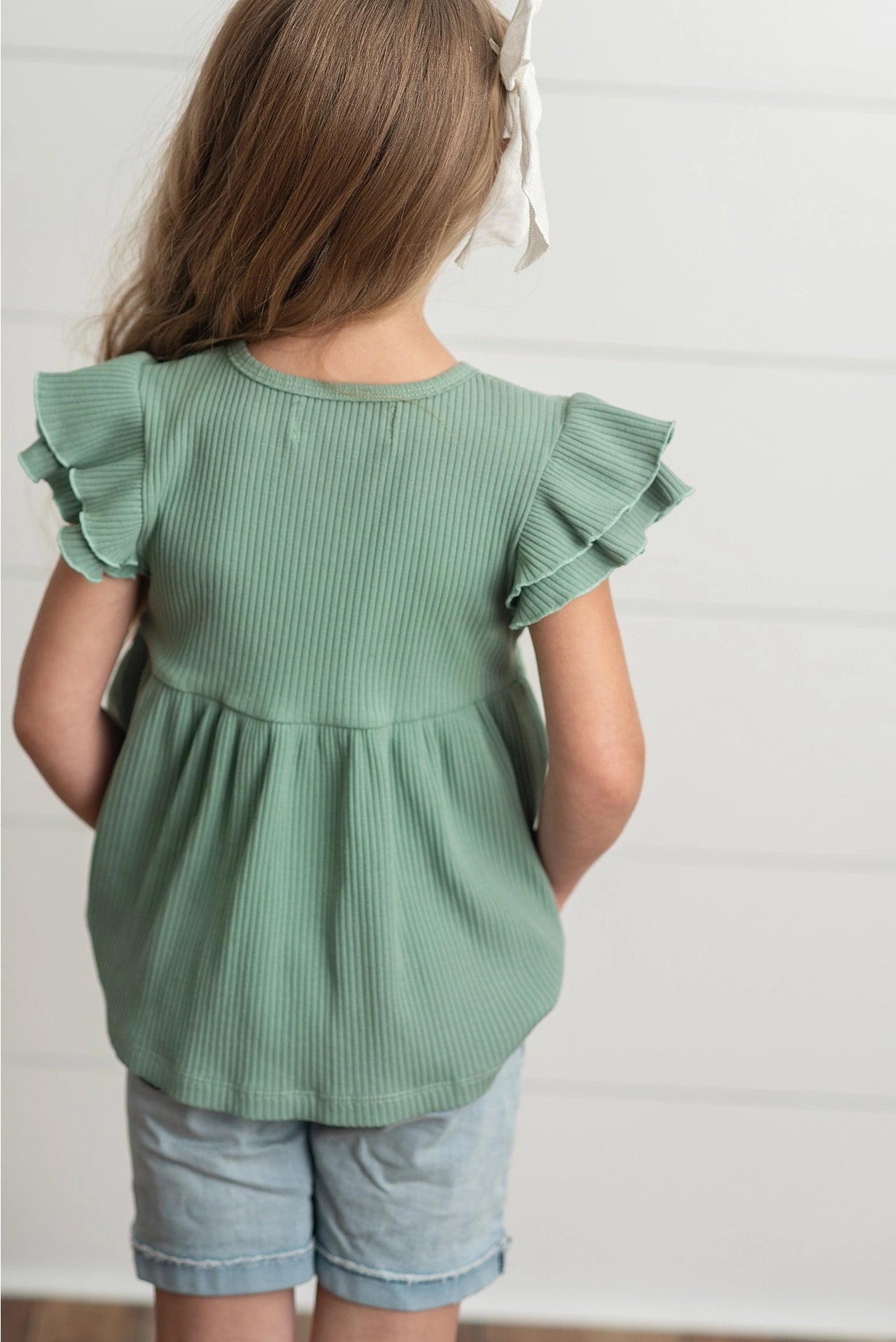flutter sleeve shirt|sea green