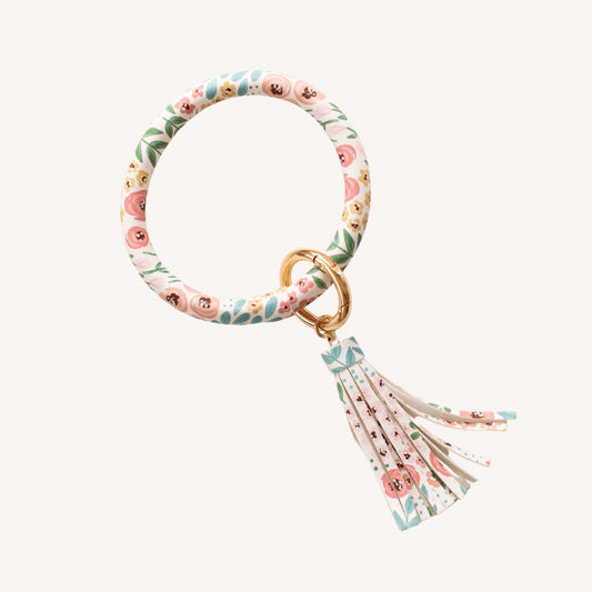 wristlet circle keychain|white floral