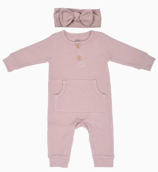 ribbed playsuit with pockets|mauve